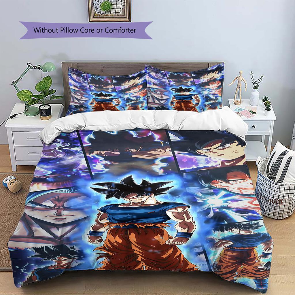 Son Goku Pattern Bedding,Quilt Set Quilt Cover Pillowcase Home Birthday Gift (1 * Duvet Cover + 2 * Pillowcase, Without Core)