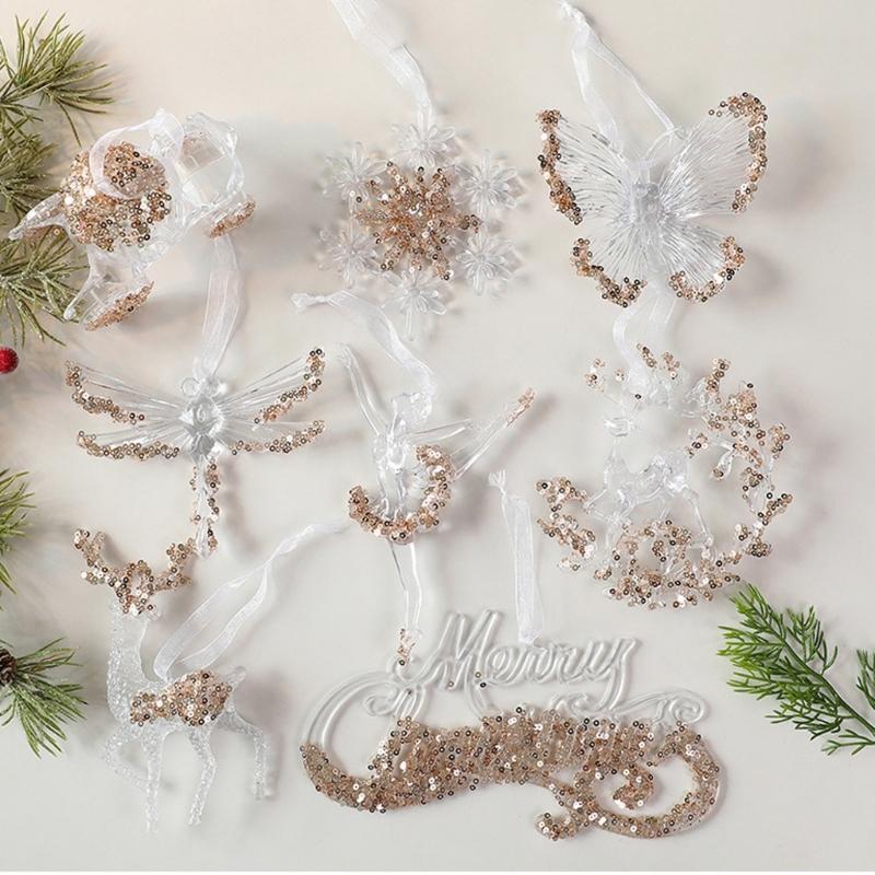 Clear Acrylic Snowflakes Hanging Ornament For Christmas Tree And Holiday Decoration