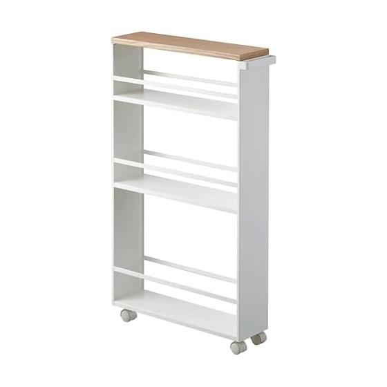 Yamazaki Jitsugyo Slim Wagon with Handle, White, Approx. W13 x D47.5 x H80.5cm, Tower [Complete Product: Casters Only] Kitchen Wagon 3627