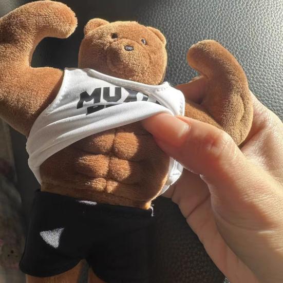 Muscle Abs Bear Buff Plush Keychain Cute Stuffed Animal Keyring Funny Bear Bag Charms for Backpack Handbag Accessories