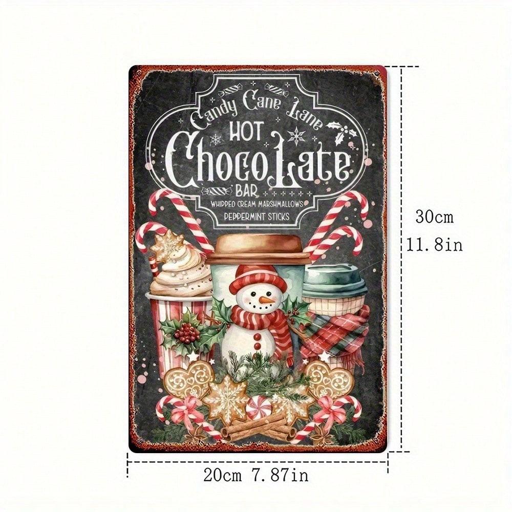 Placca di Latta Vintage Cioccolata Calda 8x12 Pollici Decorazione Cucina Retrò Arte da Parete in Metallo Targhetta Caffetteria Rustica