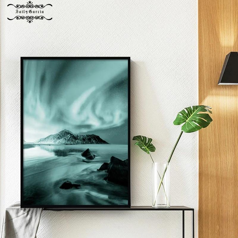 Aurora Lake Reflection Sheep Yak Animals Nature Scenery Canvas Painting Scandinavian Art Print Poster Wall Picture Home Decor