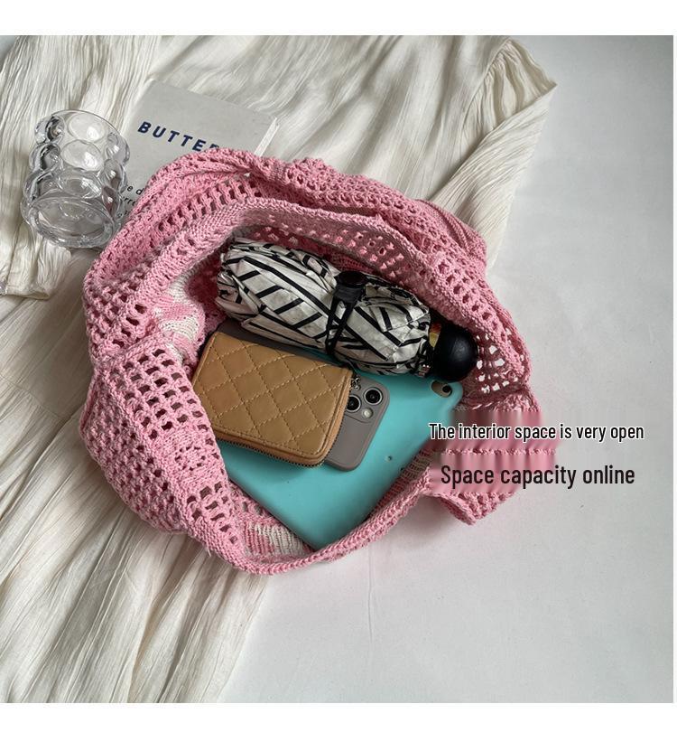 2024 Women's Heart Cutout Knitted Tote: Large-Capacity Handbag, Beach & Shopping Bag