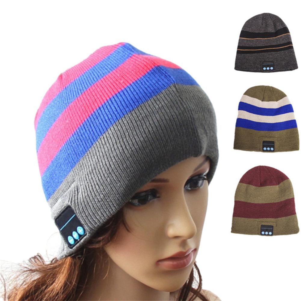 Adult Unisex Hat Wireless Bluetooth Headset for Phone and Music Warm Striped Knitwear Beanie