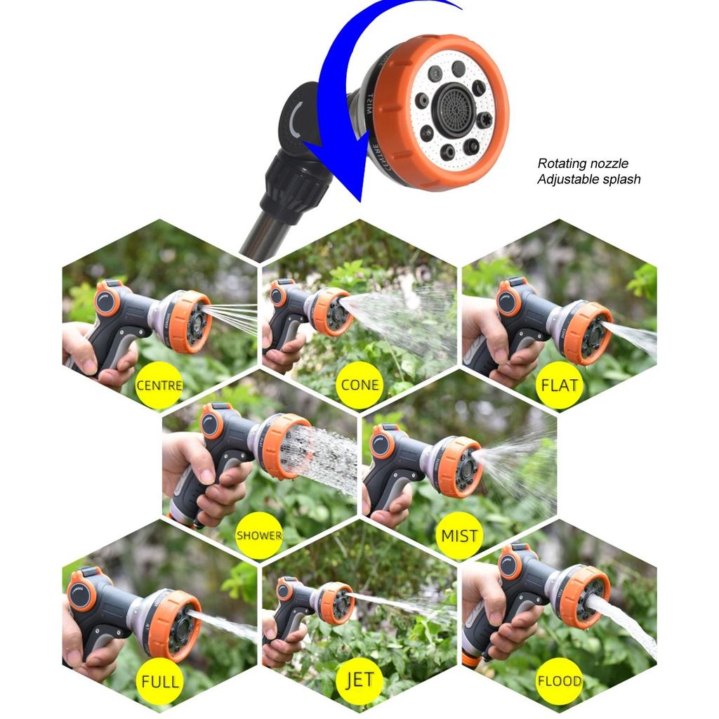 Garden Hose Wand 8 Patterns Multifunction ABS TPR Aluminum Alloy Long Hose Nozzle Sprayer for Agriculture Irrigation Car Washing