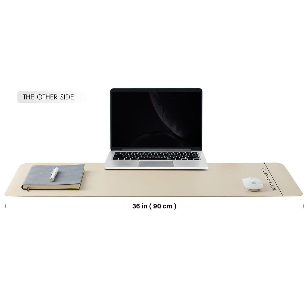 Double-Sided Leather Desk Pad, PU Desk Mat, Waterproof Desk Protector, Desk Mouse Pad for OfficeHomeGamingDecoration (White with Cream, 90cm43cm)