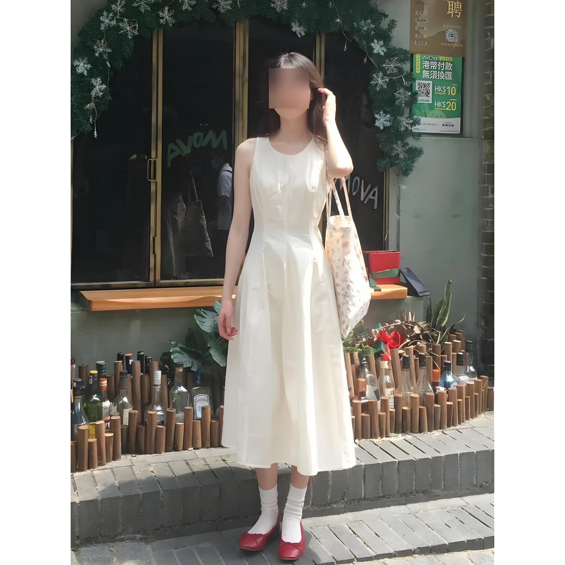 

Темпераментное белое платье-жилет с завышенной талией, повседневное летнее новое женское маленькое длинное платье без рукавов XL- (recommended 110-60kg)