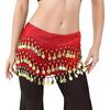 Belly Dance Hip Scarf Women Waist Scarf Belly Dance Skirt with 98 Golden Coins Knot Tying Hip Wrap for Dance Training Performance Beach Wear