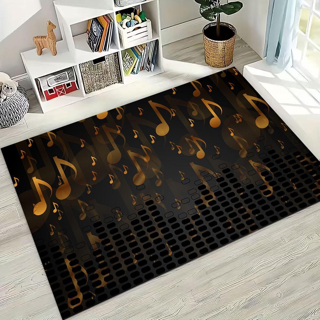 Tańcząca Muzyka Nuta Muzyczna Instrument Kreskówkowy Dywanik do Sypialni Salonu Kanapy Domowego Wycieraczka Dekoracja, Duży Dziecięcy Antypoślizgowy Dywanik Podłogowy