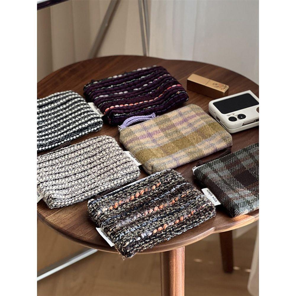 

briskstyle vintage check striped cloth coin purse card holder pouch keyring Check khaki