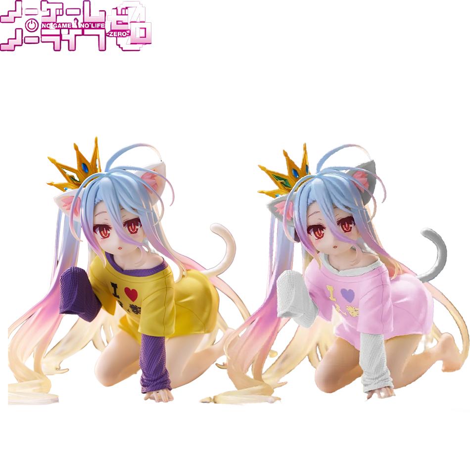 10cm No Game No Life Anime Figure Desktop Cute Cat Ear Shiro Action Figure Room Decorations PVC Adult Collection Model Doll Toys