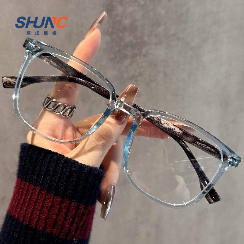 Wood Grain Large Frame Thin Plain Glasses Anti-Blue Light Can Be Matched With Degree Flat Glasses Student Retro