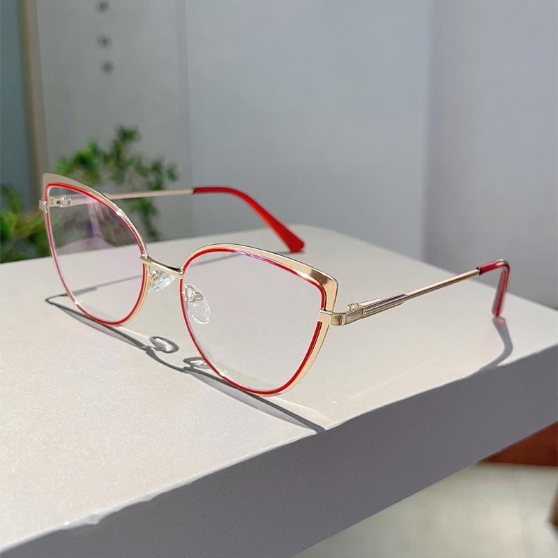 Luxury Brand High Quality Frame Women Trendy Retro Metal Glasses Blue Light Blocking Vintage Cat Eye Decor Eyewear
