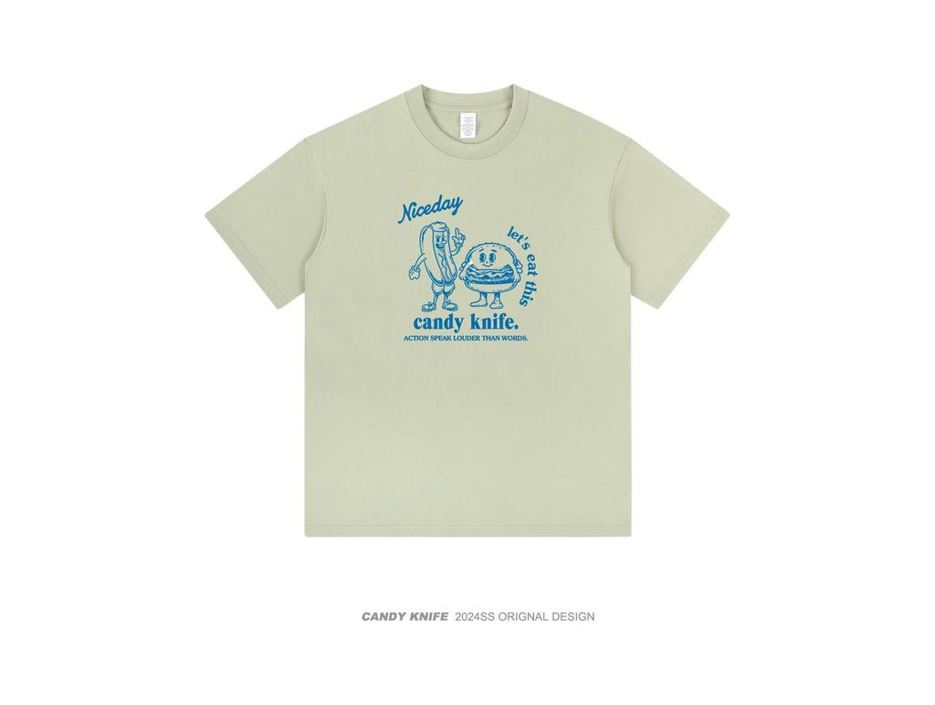 Hot Dog & Burger Cartoon T-shirt for Couples - American Casual Short Sleeve