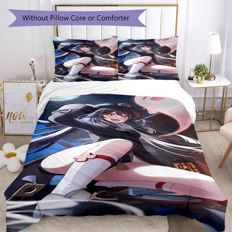 3pcs Genshin Impact characters7 pattern bedding set duvet cover set includes duvet cover &pillowcases, perfect all season bedroom decoration & gift