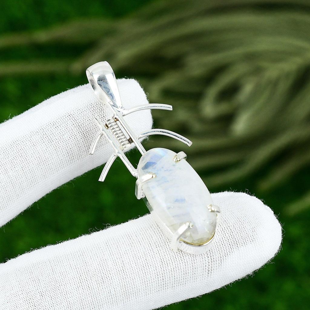 925 Sterling Silver Rainbow Moonstone Stone Birthday Anniversary Pendant Jewelry
