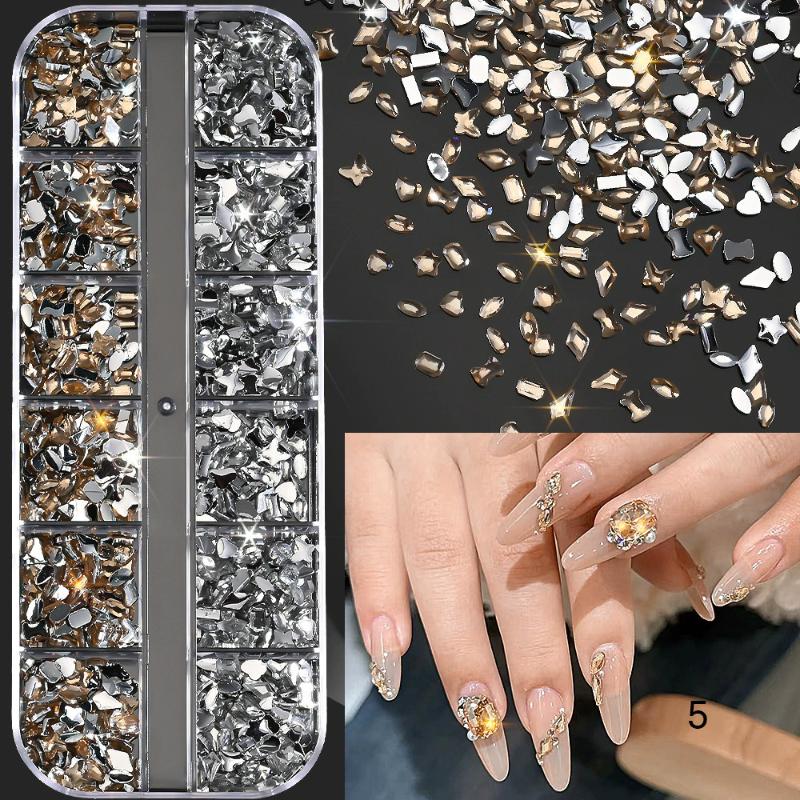 Mix 3D Flatback Nail  12 Grids Mini  Diamonds For Nail Art Glitter Charm Decorative Diy Manicure Art Accessor