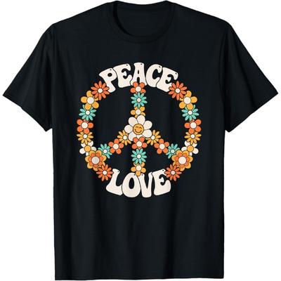 Peace Sign Love 60s 70s Costume Groovy Hippie Theme Party T-Shirt