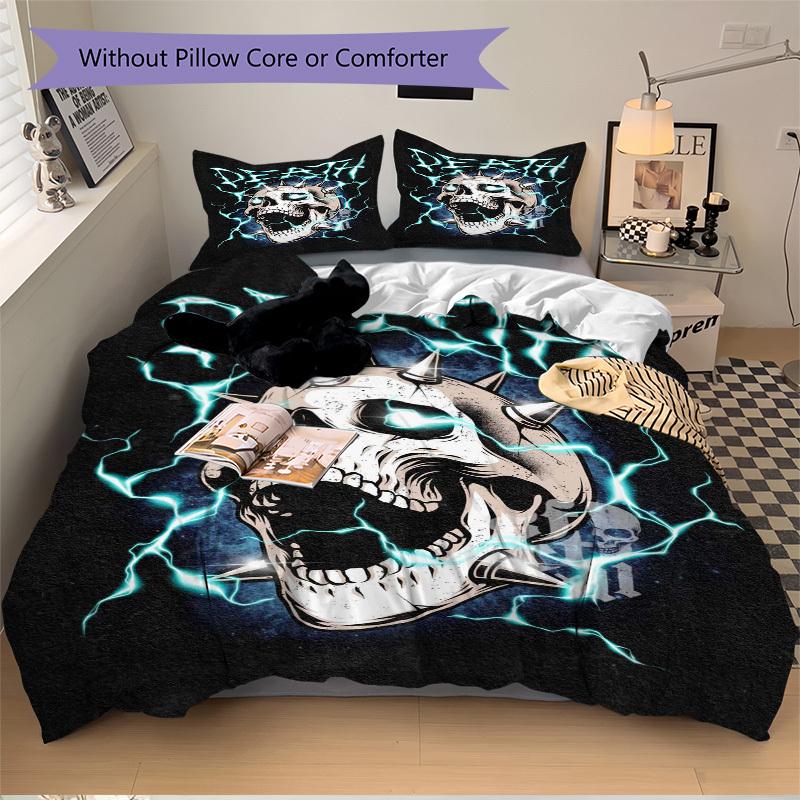 

3 шт. Череп в стиле Death Metal с Электрическими Молниями - Аниме Мультяшный Дизайн Комплект Постельного Белья, Включает Один Пододеяльник и Две Наволочки (Нет ядра), P 135x200cm