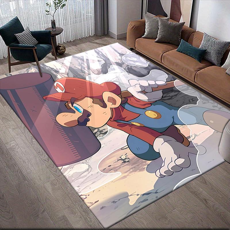 Super Mario2 Flannel Pattern Square Carpet,Area Rug,Carpet Rug for Living Room Bedroom Sofa Playroom Decor,Non-slip Floor Mat