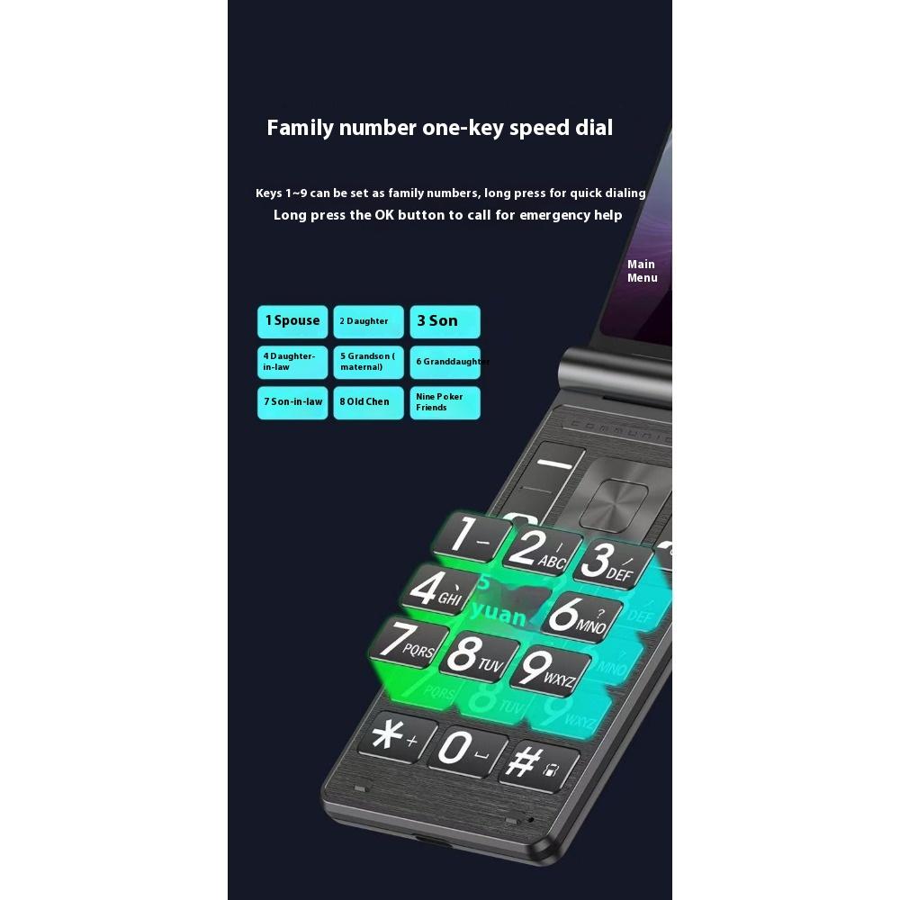 Full Netcom 4G Dual-screen Flip Phone for The Elderly, Flip Phone for The Elderly, Long Standby for The Elderly