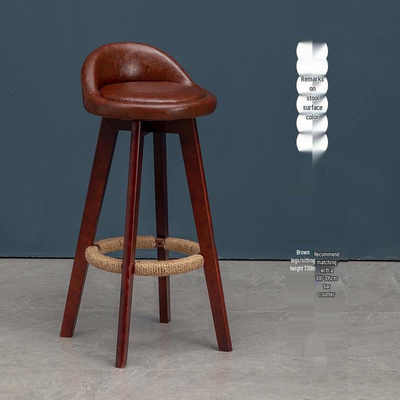 Nordic Solid Wood Swivel Bar Stool - Modern Minimalist Design for Home Bars
