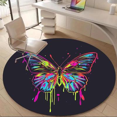 1PC Butterfly Neon Office Round Area Rug, Mat Suitable For Office, Under Office Chairs Bedroom Living Room Home Decor, Room Deco
