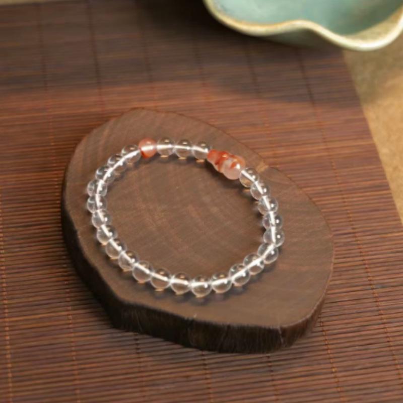 

6mm White Crystal & Southern Red Gourd Bracelet: Stylish Gift for Her