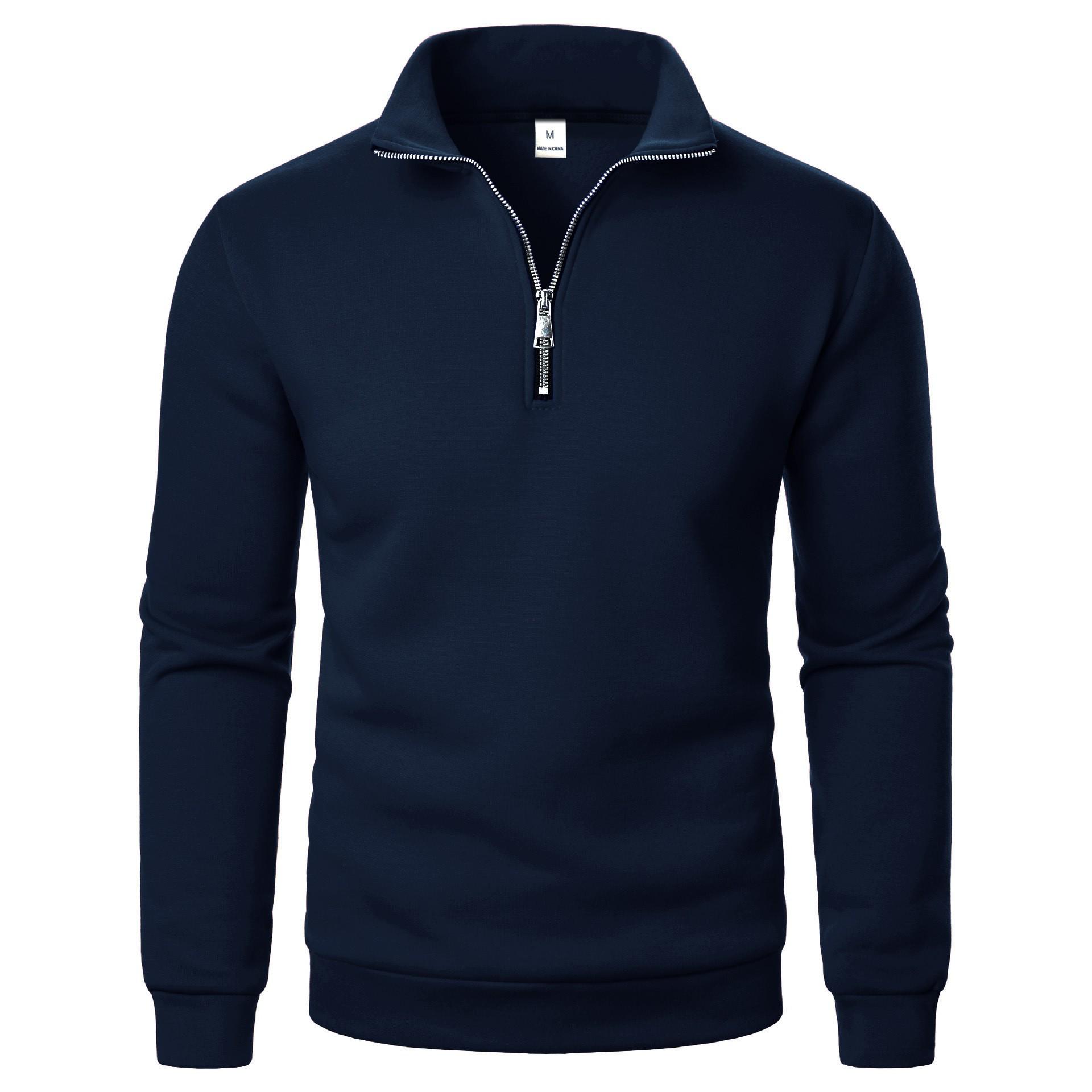 

Unisex Polo Collar Half-Zip Hoodie: Heavyweight Fleece for Casual Autumn/Winter Wear Double XL темно-синий
