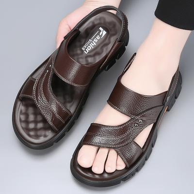 Beach Vacation Sandals Men's Driving Sandals 2024 Fashion Summer Leather Breathable Antiskid Waterproof Sandalias Dual-purpose