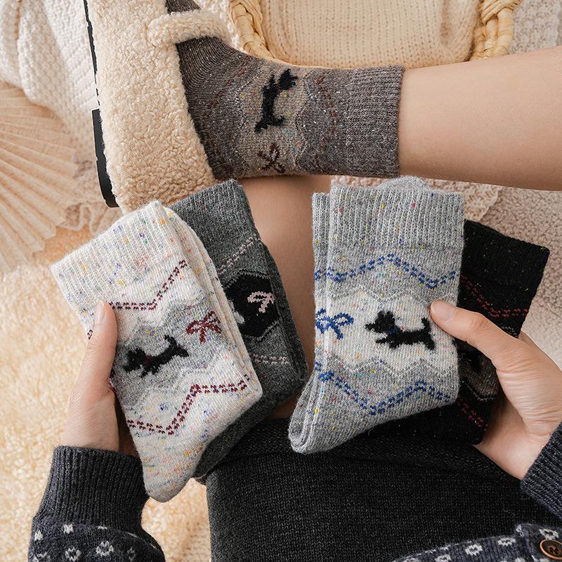 Cute Cartoon Socks Medium Tube Socks Season Thickened Warm Wool Socks Puppy Idea Yarn Stockings