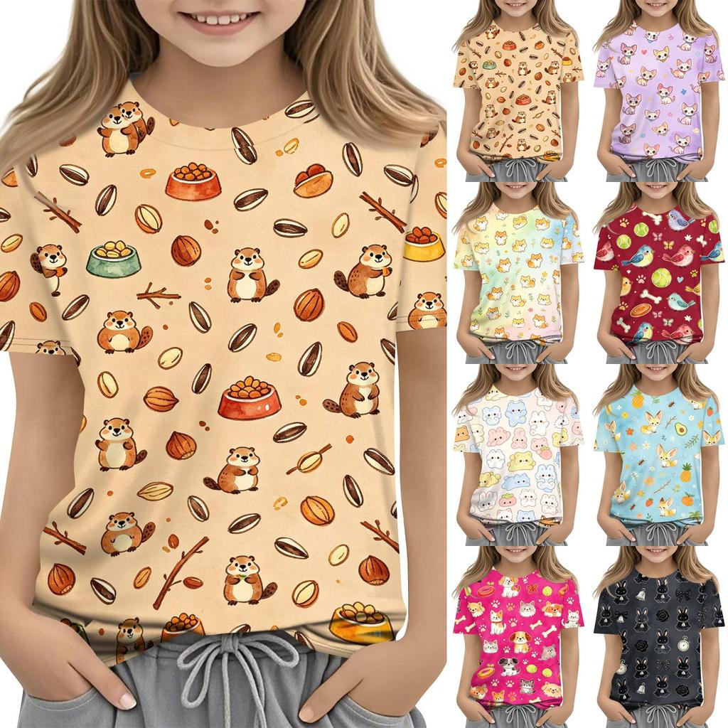 Kids Animal Print Crew Neck Short Sleeve Casual Loose Fit T Shirt Soft Comfortable Fabric Suitable for Everyday Wear