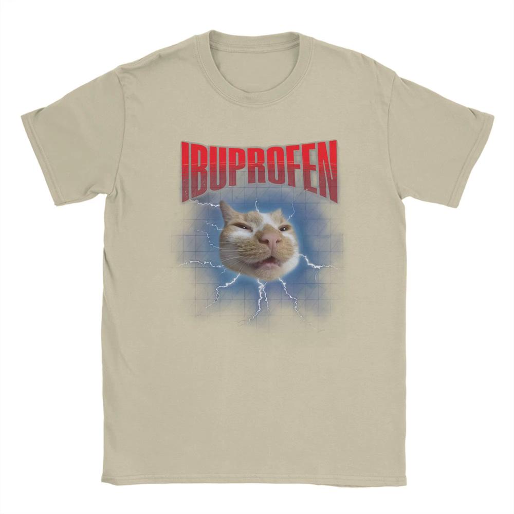 Cool Funny Ibuprofen Cat Hilarious Cat Meme Tshirts For Unisex Women Round Collar Cotton T Shirts Short Sleeve Tees Plus Size Tops