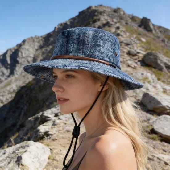 Unisex rybářská čepice Extra široký okraj Nastavitelný střih Turistický klobouk Bucket Větruodolná přezka Vypraný denim Venkovní cestování Ochrana proti UV