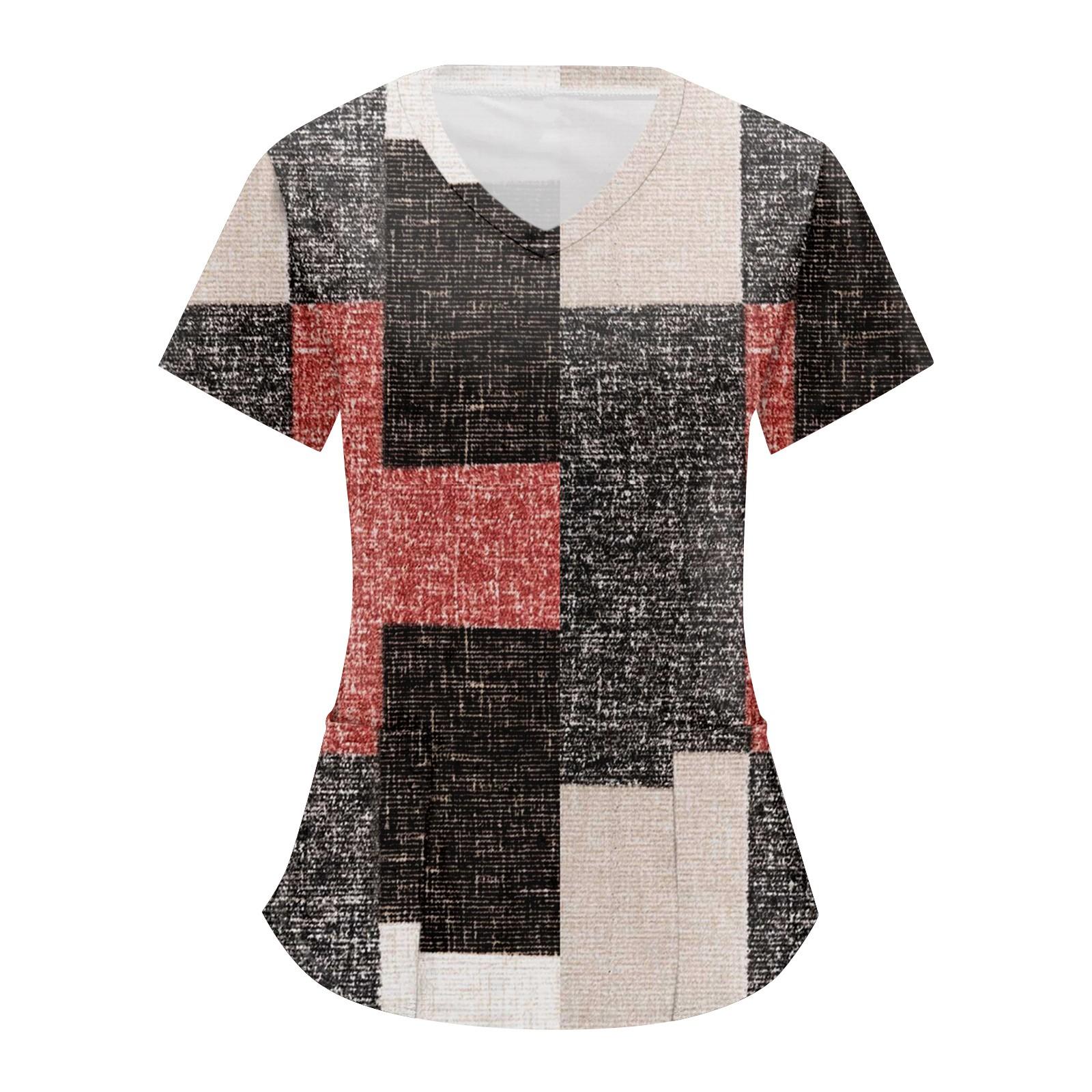 

Women s Splicing Printed Short Sleeve V-neck Tops Working Pocket Blouse XXXXXL серый