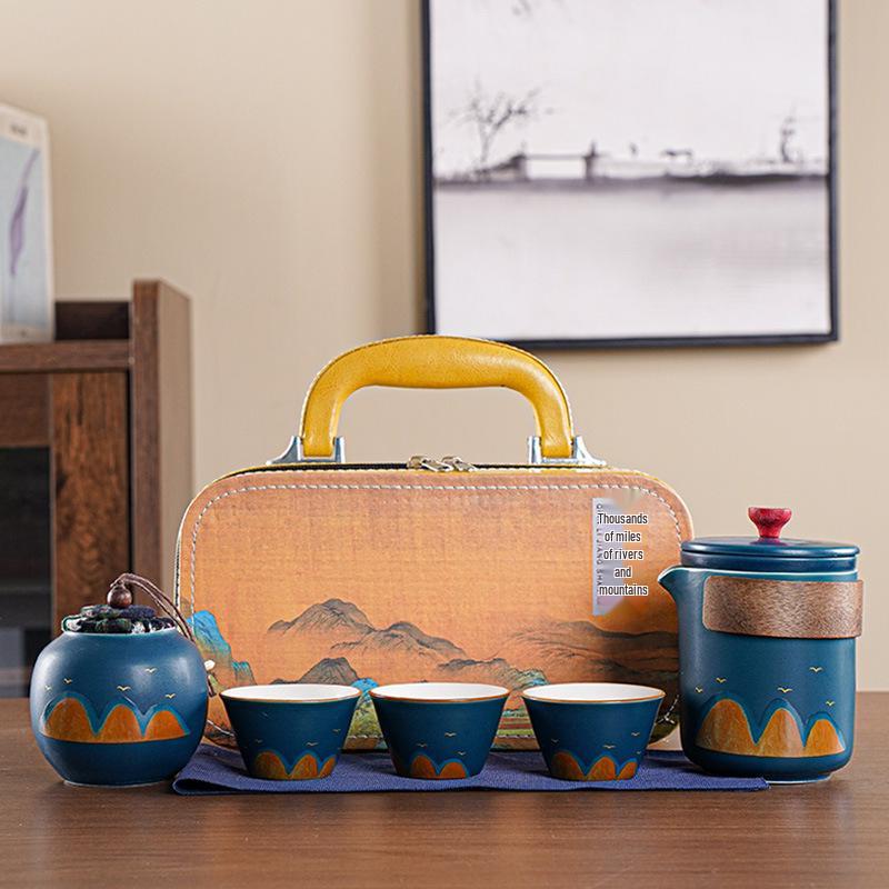 Portable Ceramic Gongfu Outdoor Tea Set with Kuaike Cups - Ideal for Business Gifts and Travel.