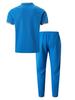 Men's Summer Waffle Stand Collar Two-Piece Set: Color Block Short Sleeve Shirt & Long Pants