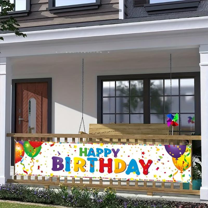 Happy Birthday Sign Banner, Colored Polyester Design, Outdoor Garden House Fence Decoration