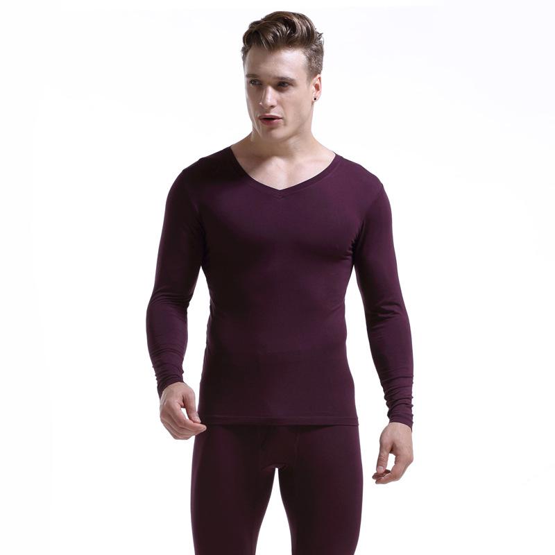Men s V-Neck Thermal Underwear Set: Modal, Cotton, Wool - Slim Fit, Plus Size Top & Bottoms for Autumn Cotton XXL