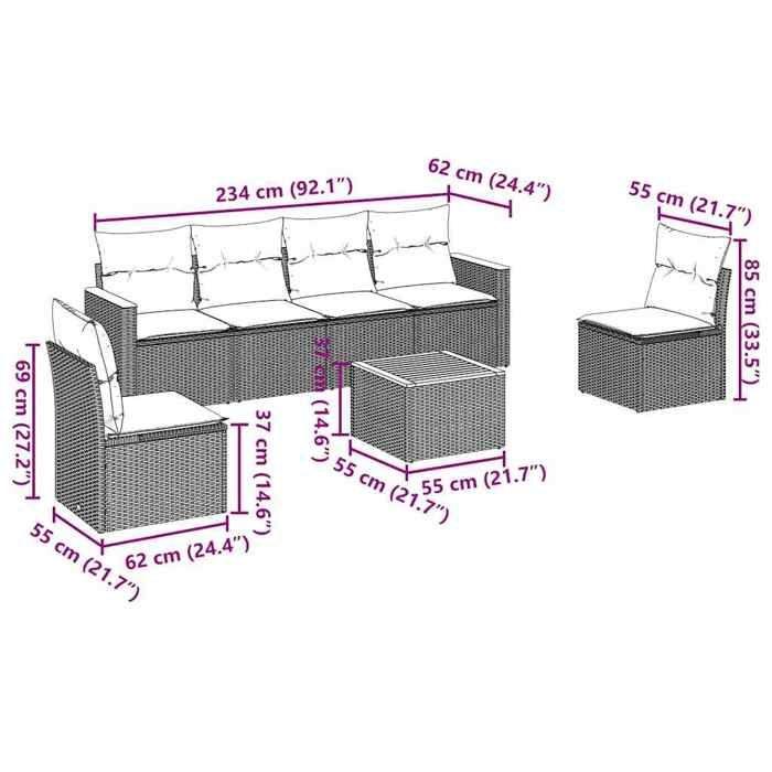 VidaXL Garden Lounge Set with Cushions 7 Pcs, Patio Sofas, Patio Furniture Set, Outdoor Furniture, Black 3258269