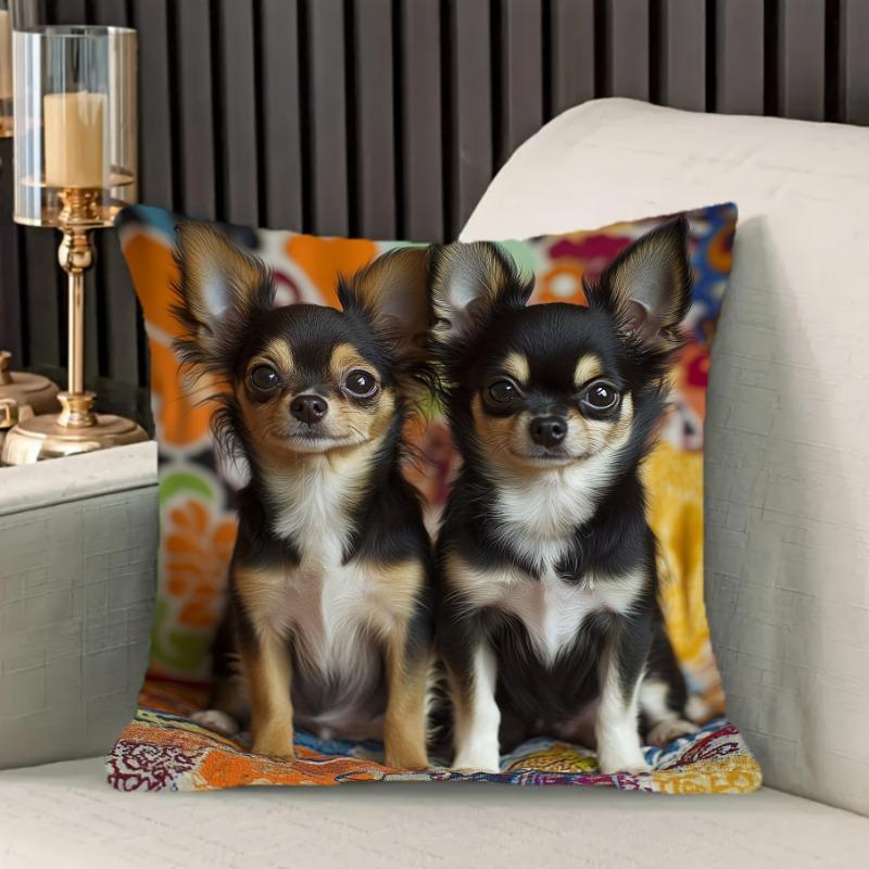 Jessica Chen Unisex Chihuahua Puppies Cushion Covers Chair Living Room Pillowcase Cozy Zipper Sofa Pillow Covers Bedroom Indoor Home Decor