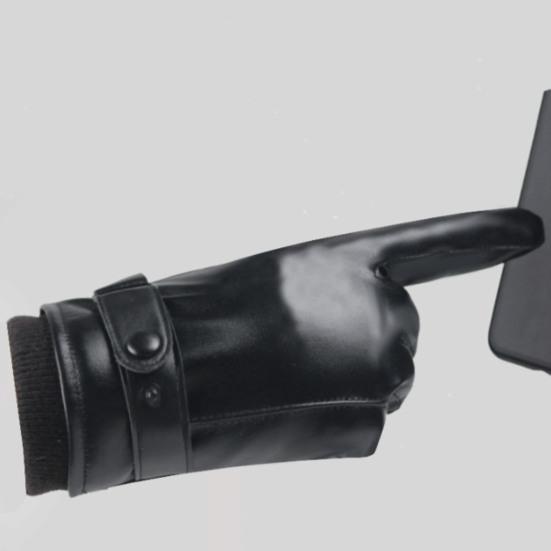 1 Pair Winter Cycling Gloves Faux Leather Touch Screen Anti-slip Thermal Scratch Resistant Windproof Warm Plush Thicken Winter Mittens for Camping