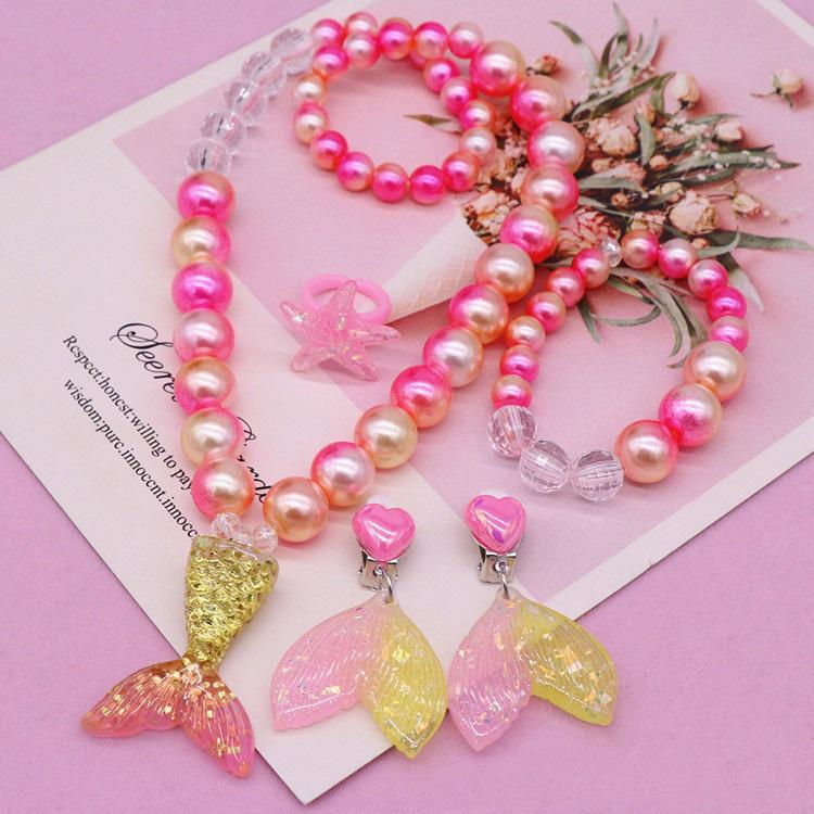 Mädchen Kleine Meerjungfrau Party Zubehör Halskette Ring Ohrring Armband Kinder Spielzeug Kinder Geburtstag Geschenk Magie Pailletten Geldbörse Stirnband