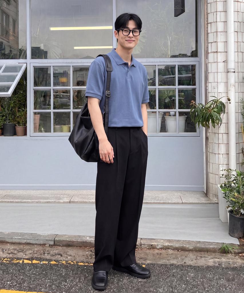 BASIC HOUSE Uni Semi-Overfit Pique Polo Shirt Dark Blue Lyts3104