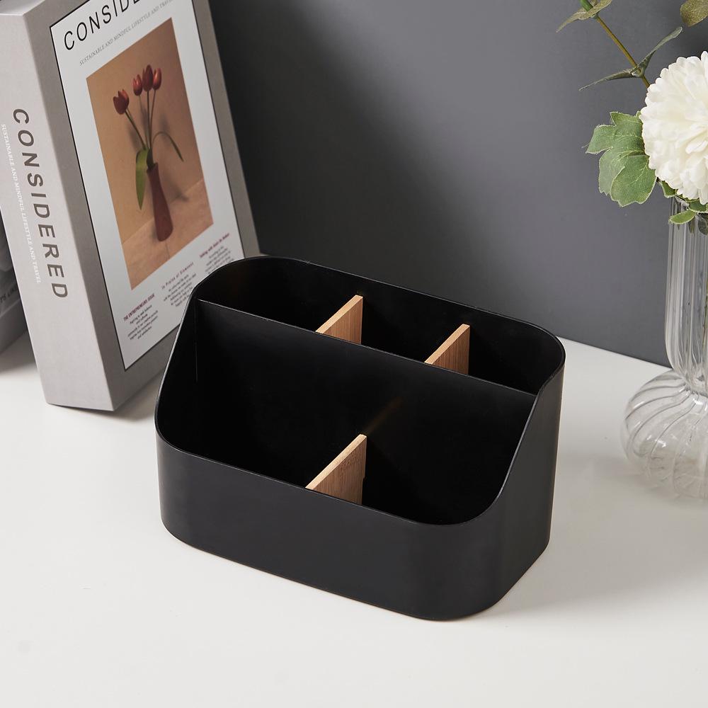 Creative Bamboo & Wood Multifunctional Organizer: Detachable Storage Box for Stationery, Remote, Makeup Brushes, and Pen Holder.