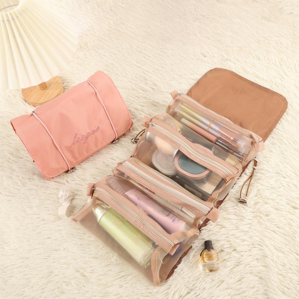 Multifunctional Foldable Mesh Makeup Bag: Large-Capacity, Detachable, Four-in-One Travel Organizer