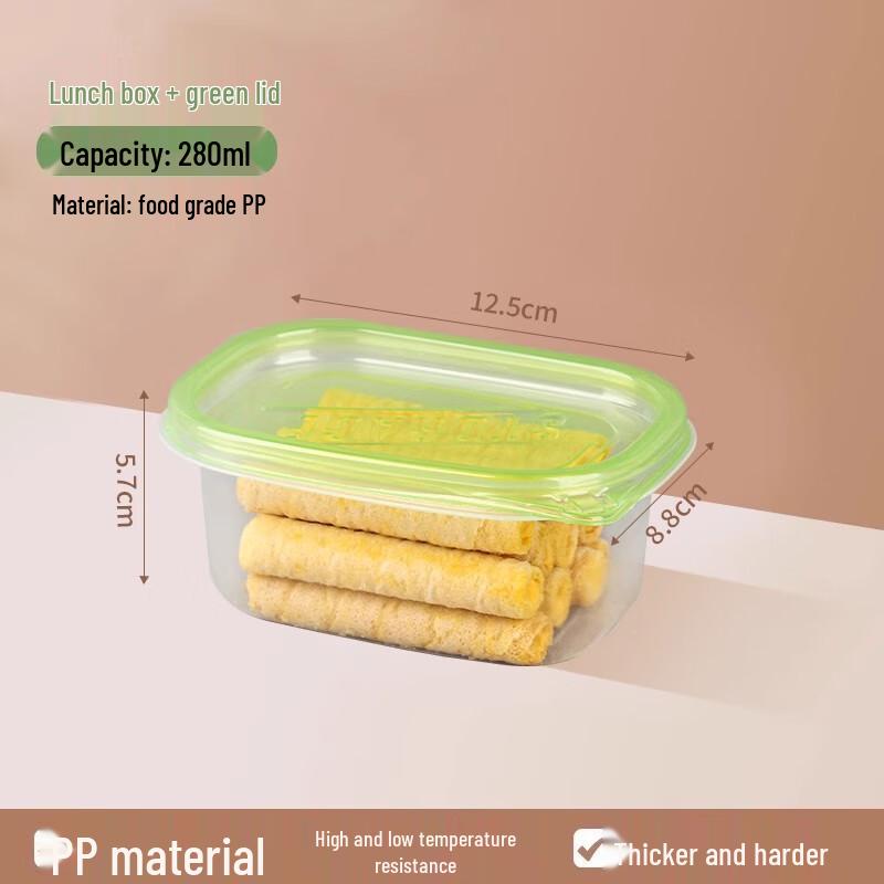 ShengbiLai Disposable 280ml Plastic Food Containers - Green Lid 100-Pack