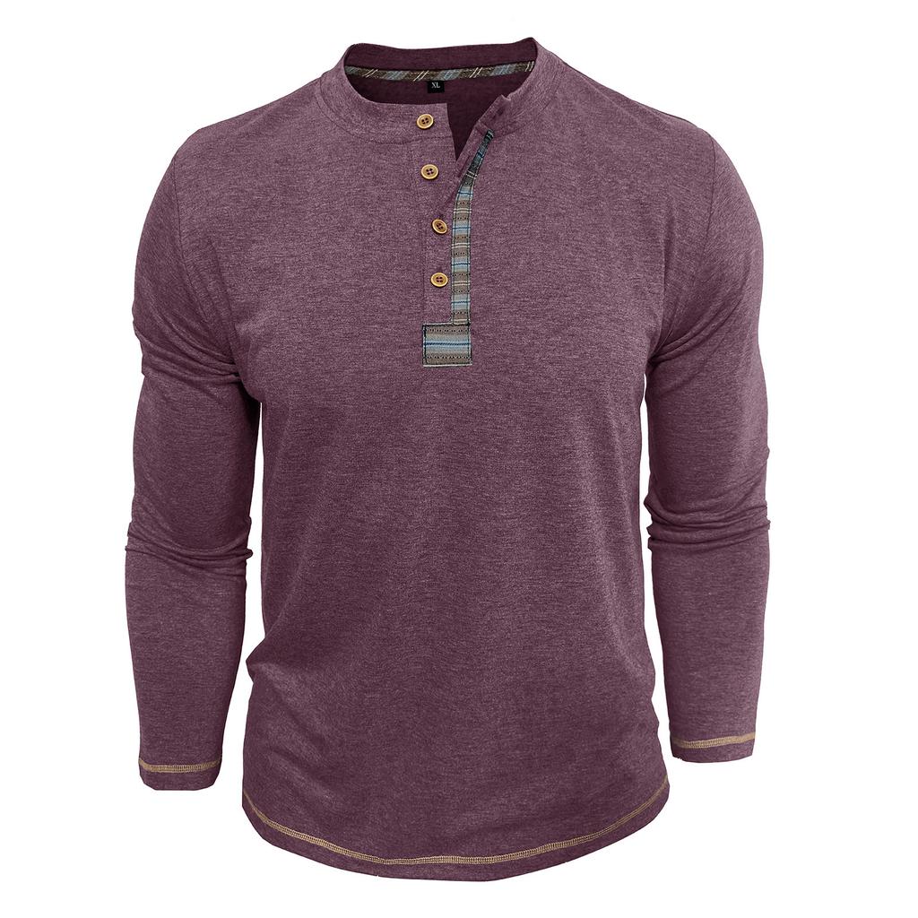Herren Henley Kragen Langarm T-Shirts Einfarbig Frühling Herbst Freizeit T-Shirt Herren
