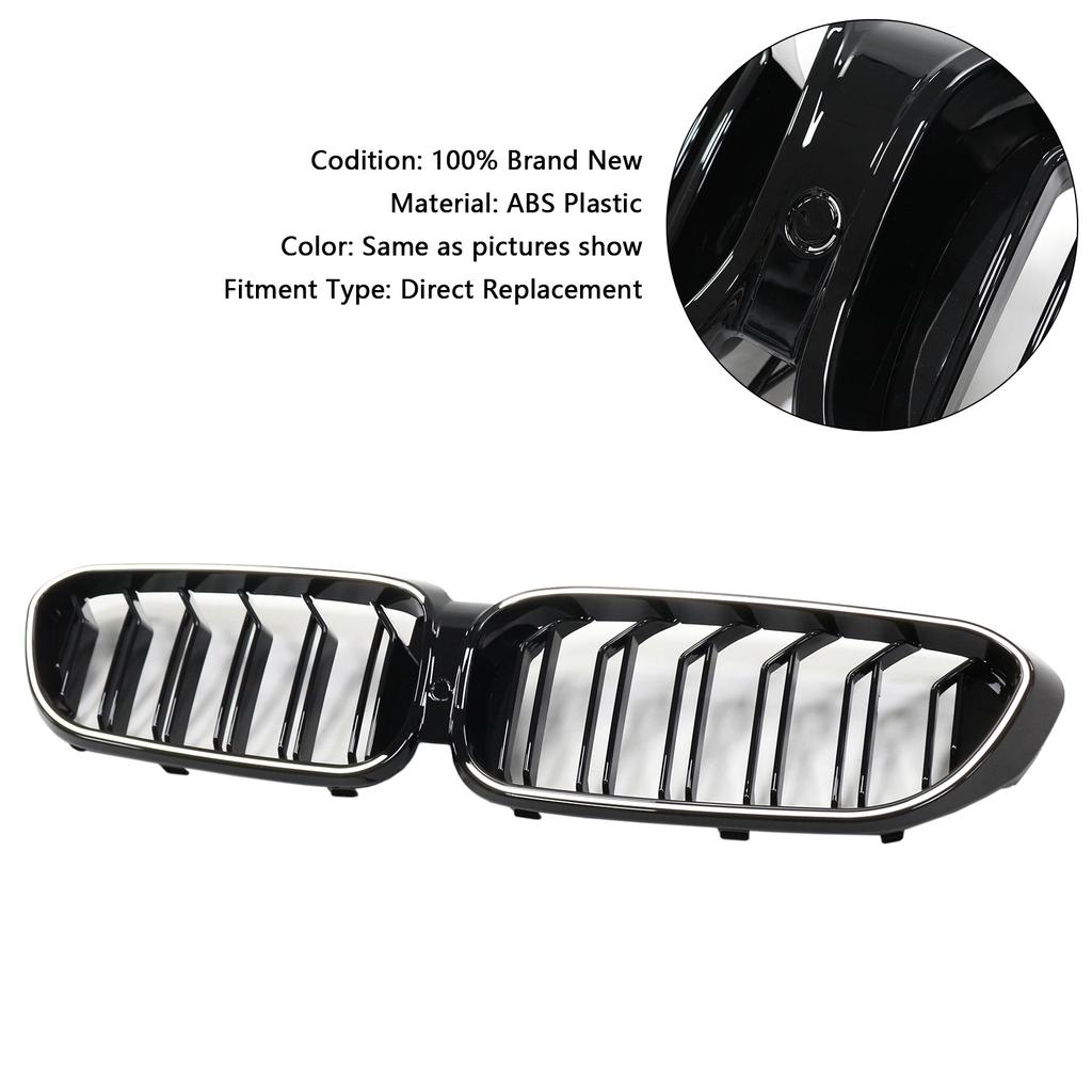 Double Slat Front Kidney Grille Fit BMW 5 Series G30 G31 2017-2020 Gloss Black