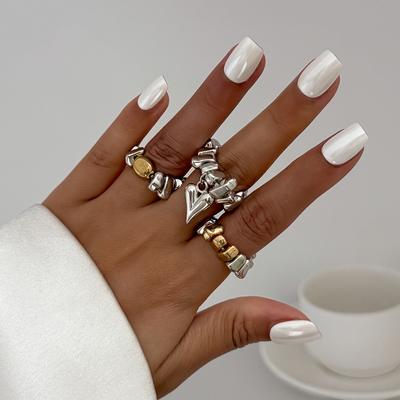 3 Pcs Punk Heart Pendant Rings Sets for Woman Fashion Holiday Wedding Jewelry Gift Vintage Irregular CCB Beads Rings